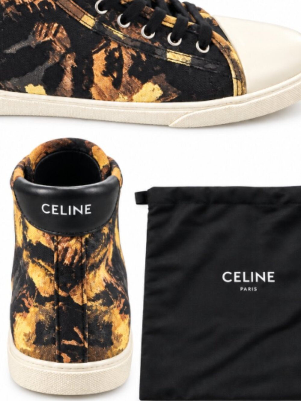 CELINE Paris Printed Canvas High-Top Sneakers – EU 45 – Like New w/ Dust Bag